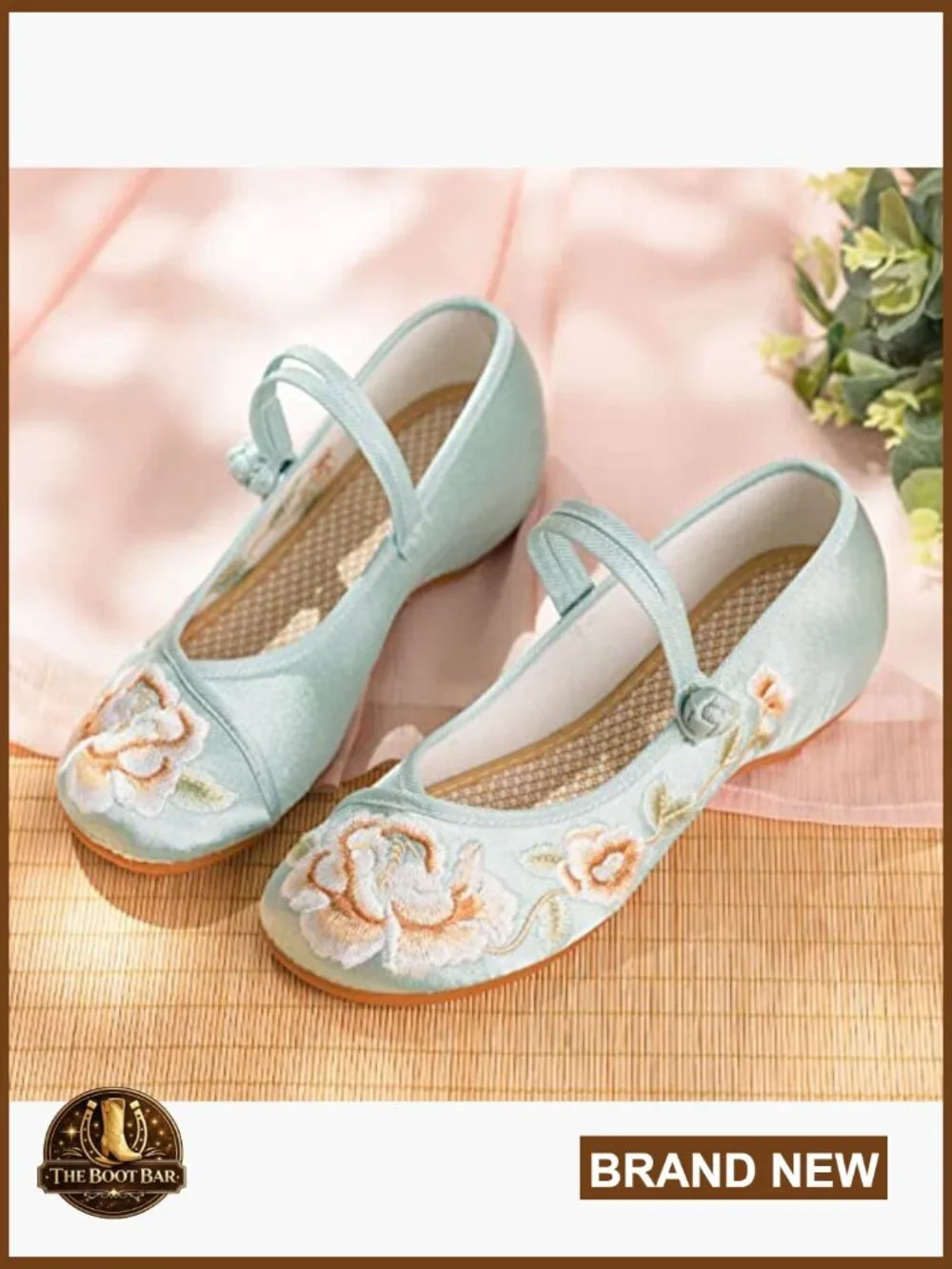 Embroidered Ballet Flats Round Toe Mary Jane Slip On Shoes